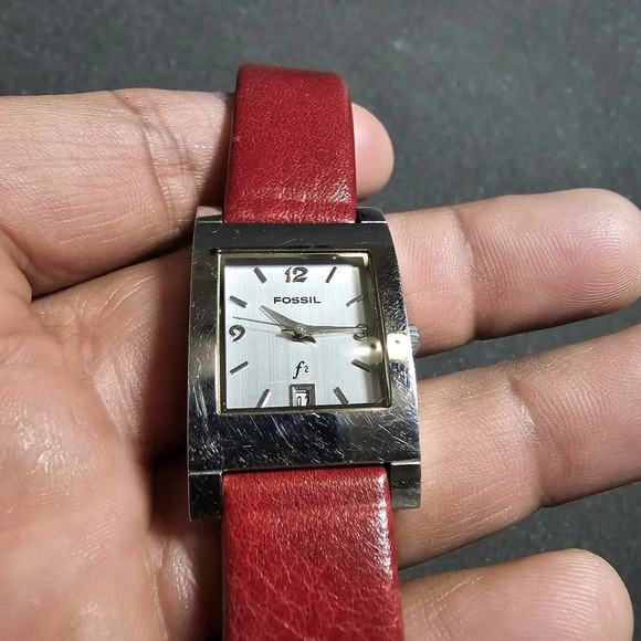 Fossil F2 Ladies Quartz Watch Silver Tone Rectangle Resd Strap Working ES-9584 s - Picture 3 of 7